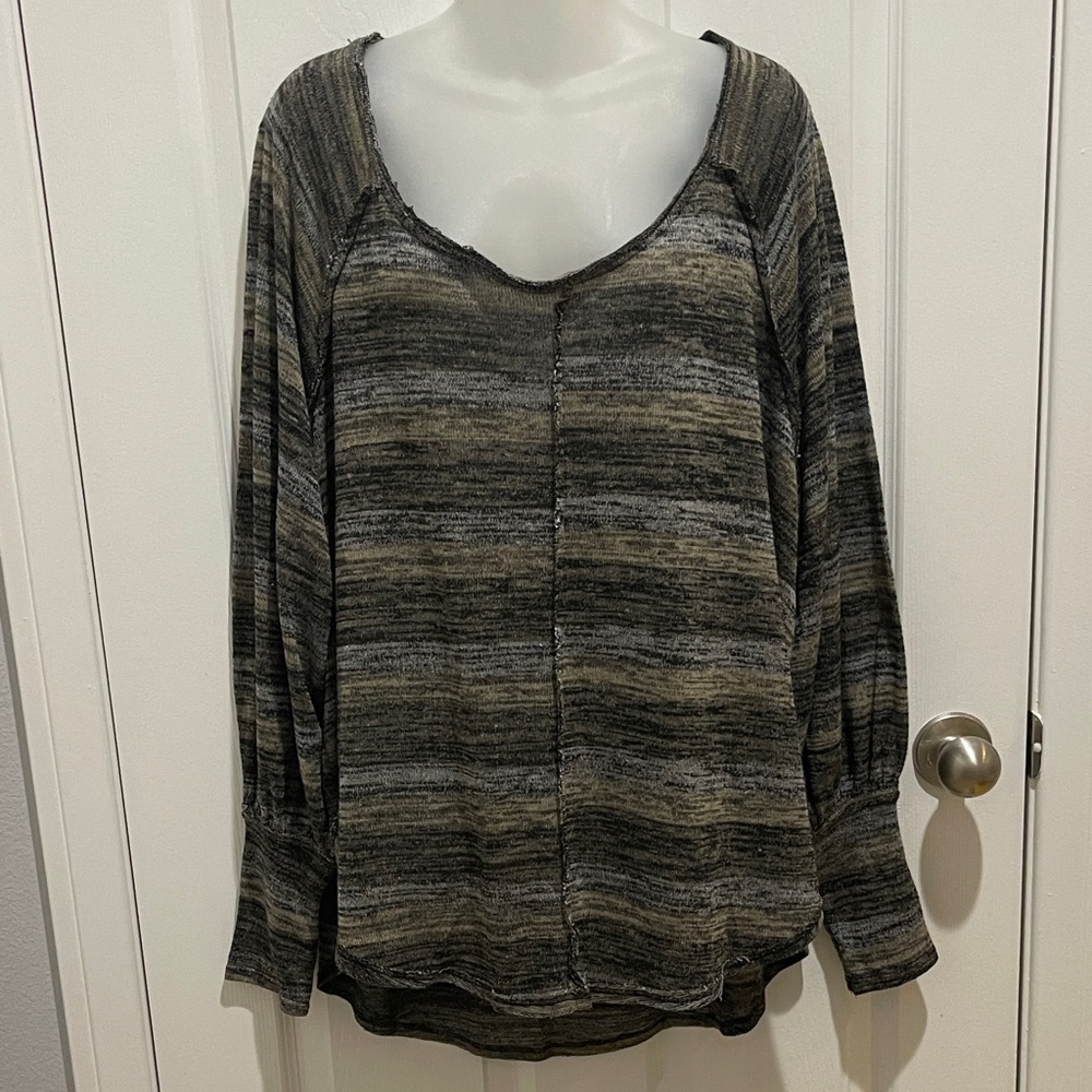 Free People Multitone Long Sleeve Off-the-shoulder Sweater - Black, White & Tan